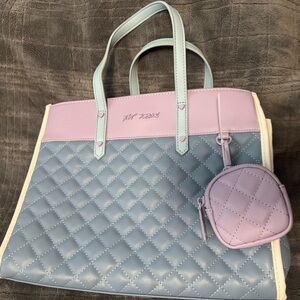 Betsey Johnson Pastel Blue and Purple Quilted Tote